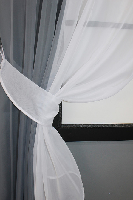 Кухонные шторы VR-Textil № 017к комбинированные с подвязками серый с белым 265х170 см (50-005) Киев - изображение 3