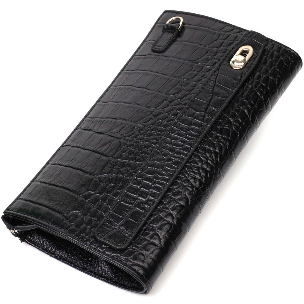 Вместительный мужской клатч из натуральной кожи с тиснением под крокодила Черный (BOND) Киев - изображение 6