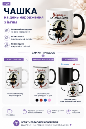 🧙‍♀️ Чашка на День народження з іменем "Відьми не старіють" Одеса