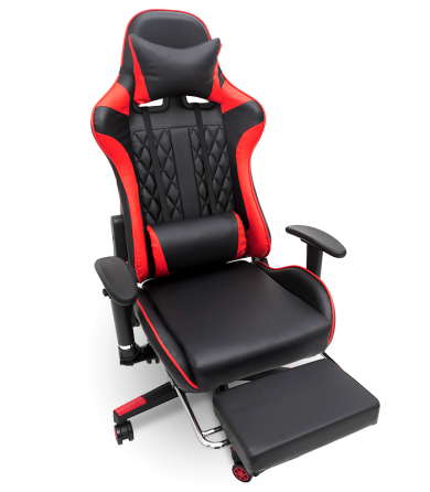 Геймерське комп'ютерне крісло з масажером, ергономічними подушками та підставкою для ніг, Чорний/Червоний (G899) Київ
