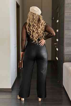 Жіночі шкіряні брюки з високою посадкою "Trendy" | Батал Чорний, 52 Київ