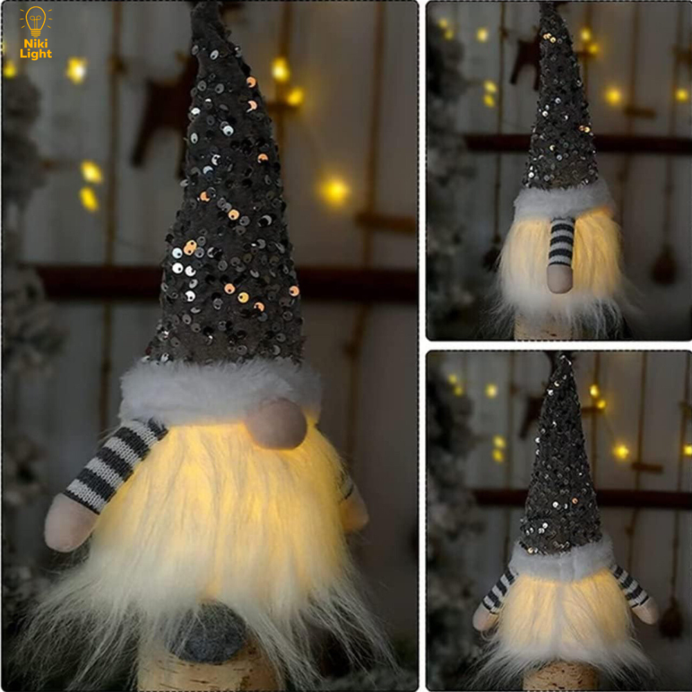 Новогодний гном с подсветкой новогодняя фигурка гном под елку 30см светильник на батарейках гном серый Киев - изображение 6