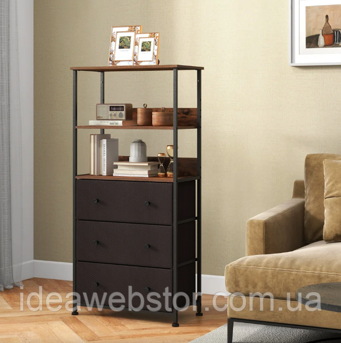 Стеллаж Costway Skiff с текстильными ящиками в стиле Loft 3 тканевых ящика полки для хранения Киев - изображение 2