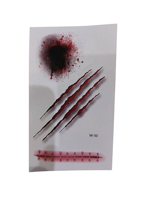 Наклейки тату Хелловін рани та шви 10 на 6 см червоний Київ - фото 1