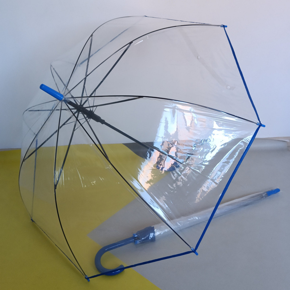 Зонт жіночий прозорий тростина з синьою облямівкою Київ - фото 4