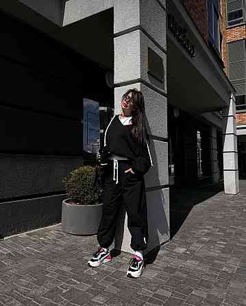 Женский стильный повседневный костюм двухнитка Черный, 48/52 Одесса