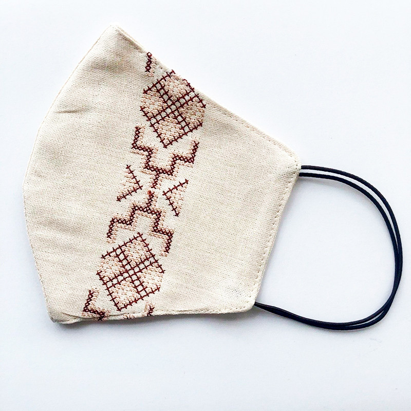 Маска защитная многоразовая из 100% ЛЬНА с Вышивкой Размер L (Бежевый) Сумы - изображение 1