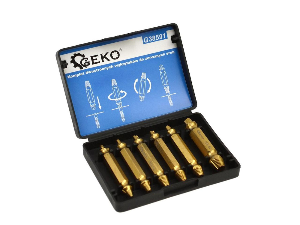 Набір Екстракторів двосторонніх "GeKo" зі свердлом для зламаних гвинтів, шпильок, к-т  6шт. Киев - изображение 1