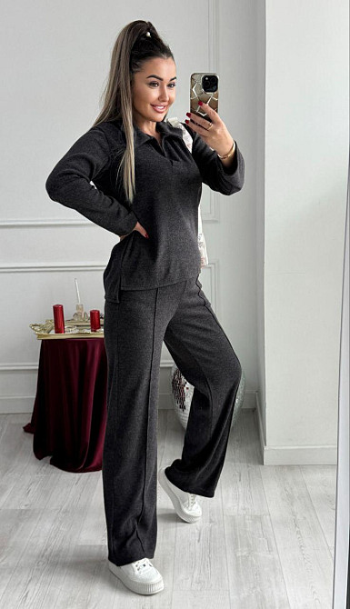 Женский базовый вязаный костюм двойка из ангоры Графит, 46/48 Одесса - изображение 8