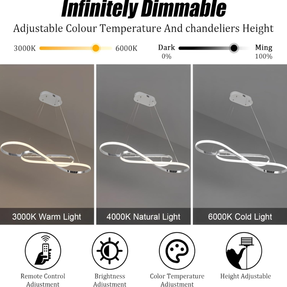 Світлодіодна люстра Infinity 57W: Срібляста вісімка, 3840Lm, Dimmer, пульт ДУ, регульована висота до 200 см Київ - фото 4