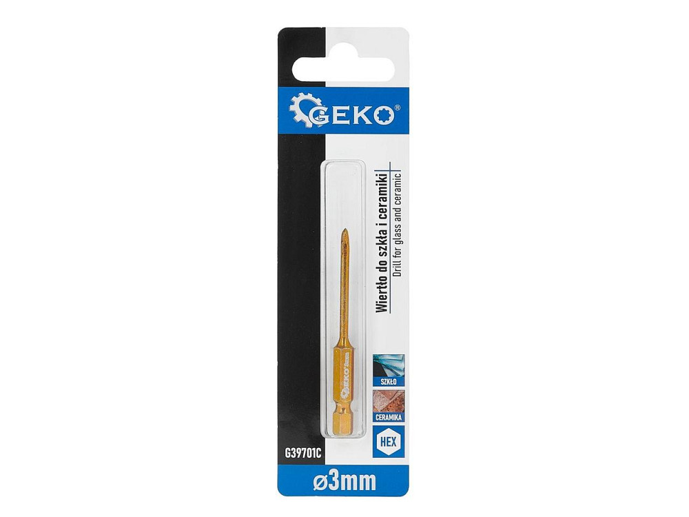 Свердло скла та кераміки "GeKo" з хвостовиком для шуруповерта Hex E6,3 (1/4") діаметром  3 мм, 4 леза з карбіду вольфраму [HM] Стрый - изображение 3