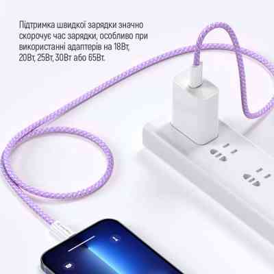 Дата кабель USB-C to USB-C 1.0m 60W 3.0А purple ColorWay (CW-CBPDCC061-PU) Винница