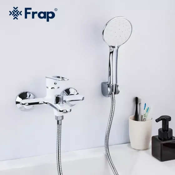 Смеситель для ванной с душевым гарнитуром Frap F3249 белый/хром Киев