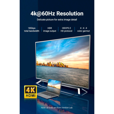 Кабель HDMI M - M, 50.0 м, V2.0, Optical 4K 60Гц 18Gbps Dolby 7.1 PVC Black Zinc Alloy Vention Винница - изображение 11