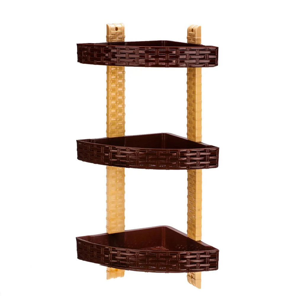 Полиця у ванну кутова "Ротанг" 3 яруси коричнева+бежева 55х21 см R-Plastic Одеса - фото 1