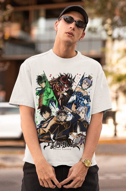 Футболка чоловіча з аніме принтом Чорна конюшина оверсайз (S/M/L) Чорний AnimeJ1032 Дніпро - фото 5