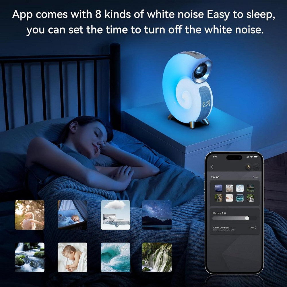 Музична смарт-колонка JOVELL A1 Ракушка: Bluetooth, RGB-підсвітка, будильник, білий шум та HD-звук Київ - фото 4