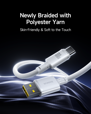 Кабель Baseus New Braided Fast Charging Cable USB-A to USB-C 100W/7.5W 1m Cosmic Black Одеса