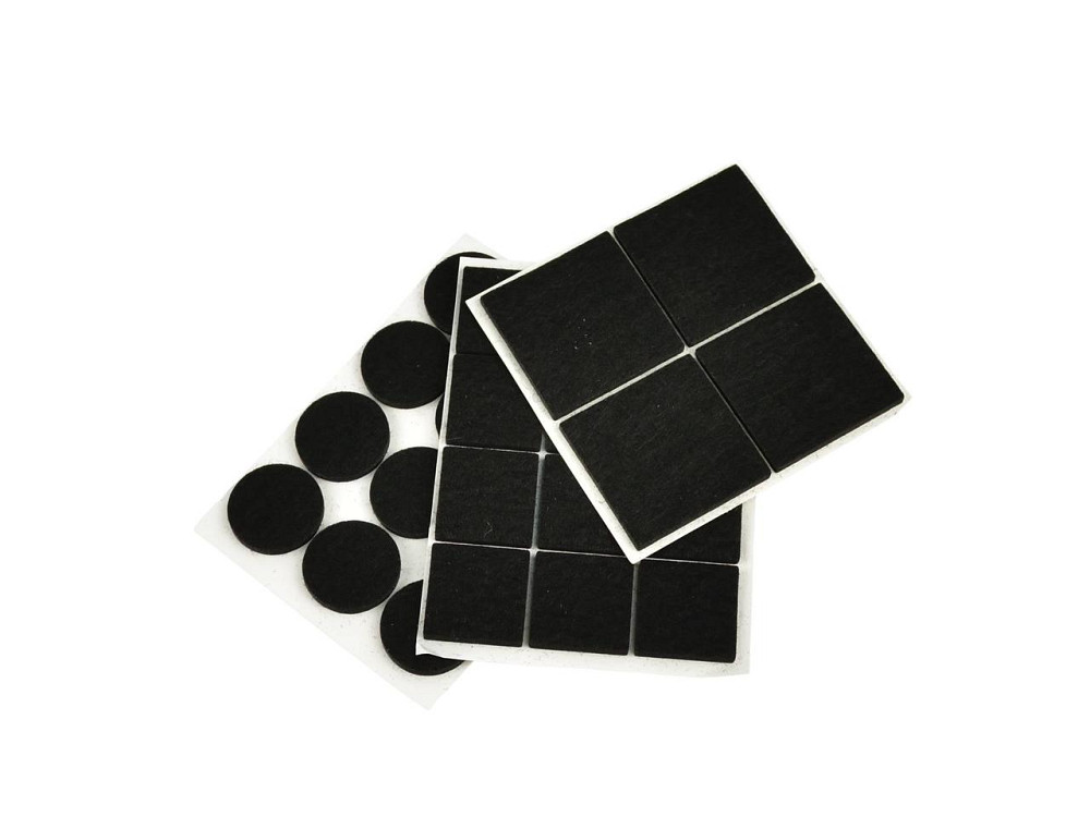 Підкладки повстяні на липучку "GoKo" квадратні: 25мм - 12шт, 40мм - 4шт, круглі 25мм - 12шт (всіх20 штук) чорного кольору Киев - изображение 1