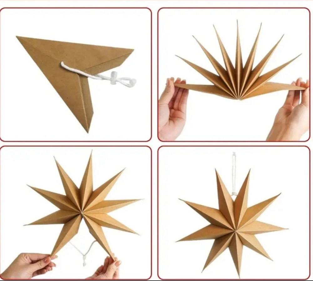 Звезда из бумаги объемная матовая 30 см бежевый Киев - изображение 5