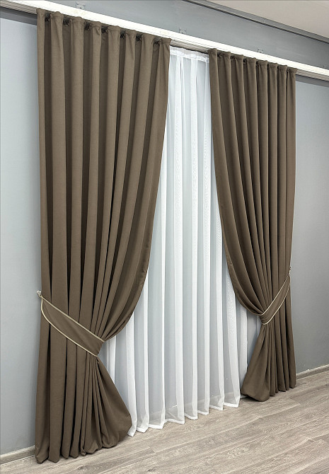 Комплект готовых штор VR-Textil Микровелюр Petek № 1831ш Кофейный 150х290 см 2 шт (33-0814) Киев - изображение 3
