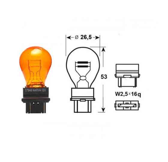 Указательная лампа накаливания NARVA 17948 PY27/7W 12V W2,5x16q AMBER Харьков