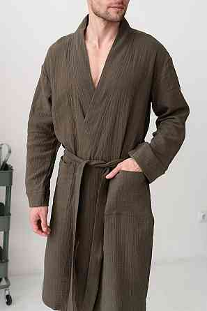 Халат чоловічий домашній середньої довжини муслін з кишенями без капюшона літній бавовняний COSY Duna Хакі L Одеса