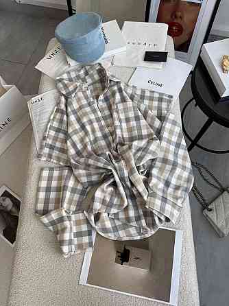 Жіноча стильна сорочка оверсайз у клітинку з ефектом надірваних рукавів тіар. Бежевий Одеса