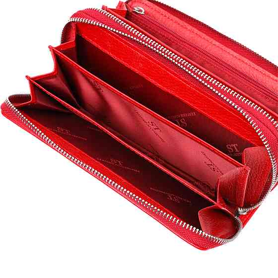 Яркий женский кошелек-клатч с двумя отделениями на молниях Красный (ST Leather) Киев