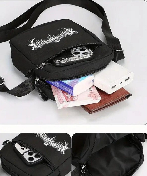 Стильна Чоловіча Чорна Сумка через Плече з с готическим принтом черепа. Харьков - изображение 6