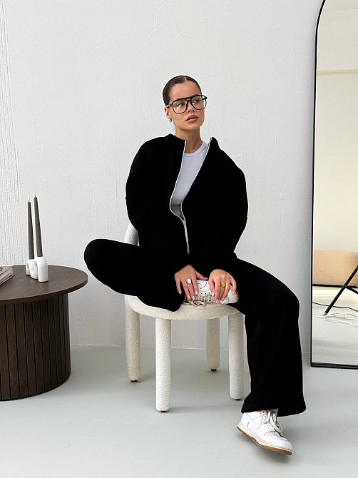 Жіночий теплий костюм-двійка з широкими штанами Чорний 48/52 Харків - фото 7