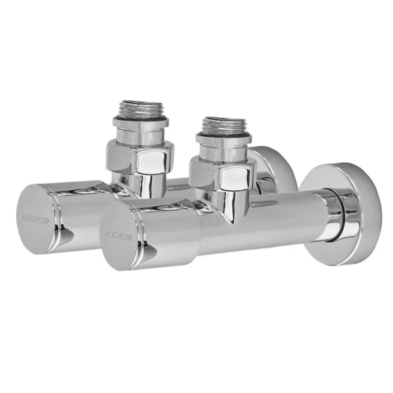 Комплект кранів для рушникосушки кутовий Koer KR.SET.533 - M1/2''xM1/2'' подовжений, хромований (KR5842)   ( 22297 ) Харьков
