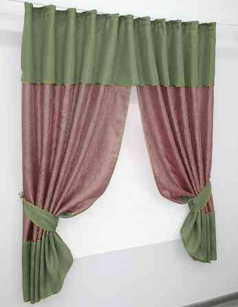 Кухонные шторы VR-Textil № 073к с ламбрекеном и подхватами розово-золотистый с оливковым 270х170 см (52-0382) Киев