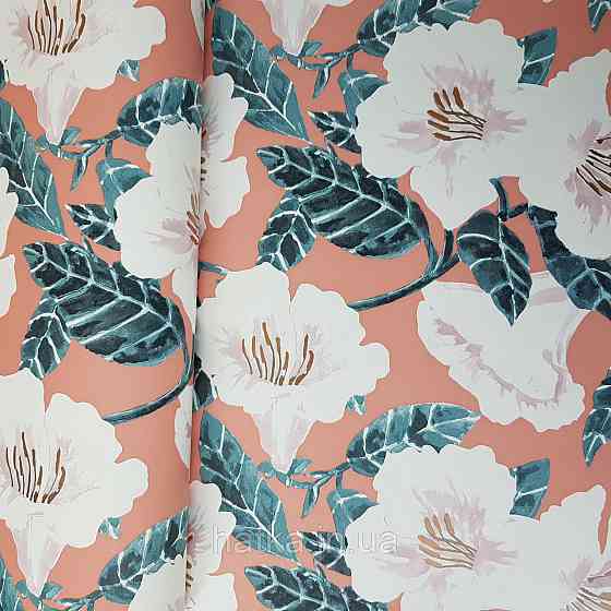 Шпалери вінілові на флізелін Caselio The Place to bed 0.53х10 м дитячі яскраві великі білі квіти на рожевому Київ