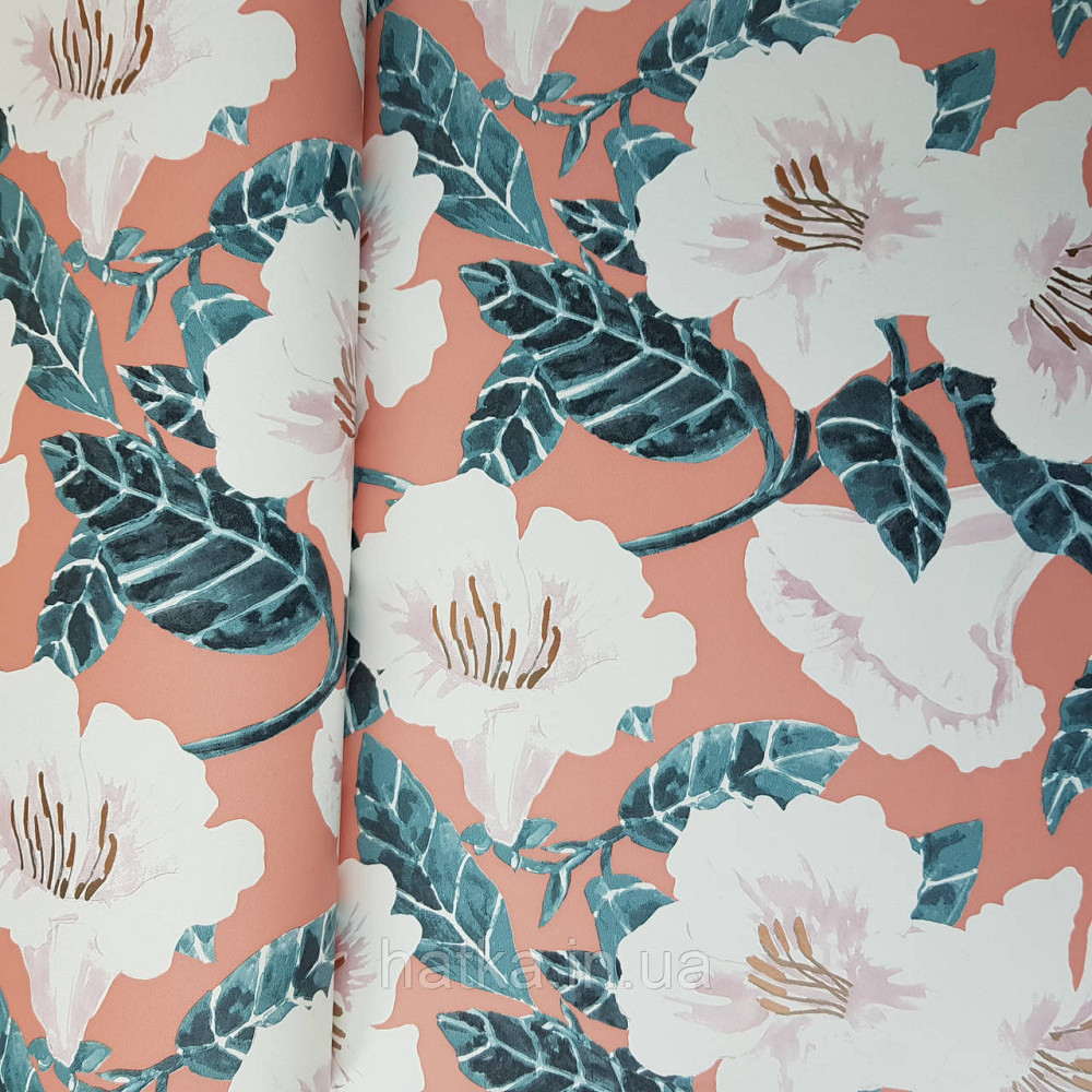 Шпалери вінілові на флізелін Caselio The Place to bed 0.53х10 м дитячі яскраві великі білі квіти на рожевому Київ - фото 1