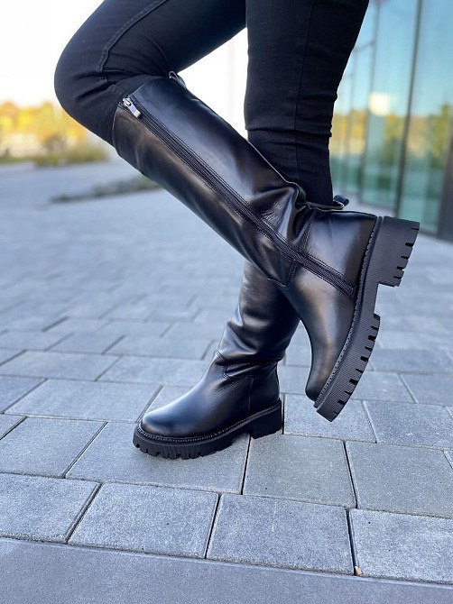 Чоботи жіночі Львів чорні натуральна шкіра зима высота 36см обхват 37-38см подошва 3/5см (4828) Коломия - фото 4