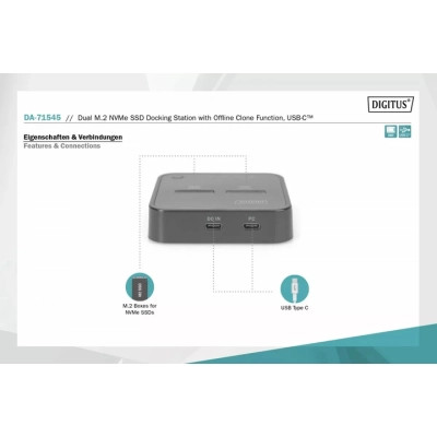 Порт-реплікатор Digitus Dual M.2 NVMe SSD USB Type-C 3.2 Black (DA-71545) Вінниця - фото 6