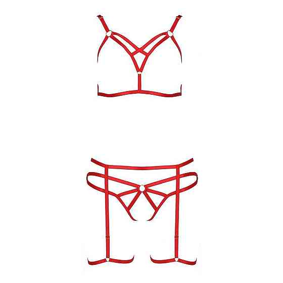 Комплект білизни Passion Exclusive MAGALI SET OpenBra L/XL, red, стрепи, ліф, трусики і пояс Sex Aura Київ