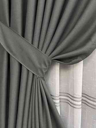 Комплект штор VR-Textil Шеніл 150х270 2шт і Тюль 600х270 1592ш-1428т Сірий з білим 71-201/5 Київ