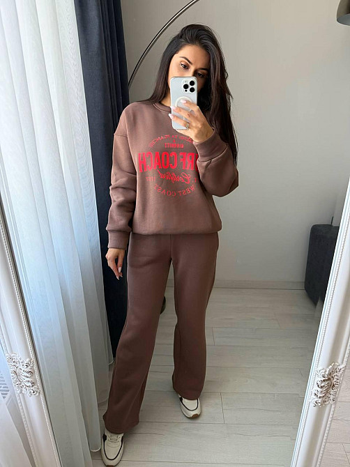 Жіночий теплий оверсайз костюм-двійка: кофта та штани турецька тринитка пеньє на флісі Моко, 48/50 Одеса - фото 6