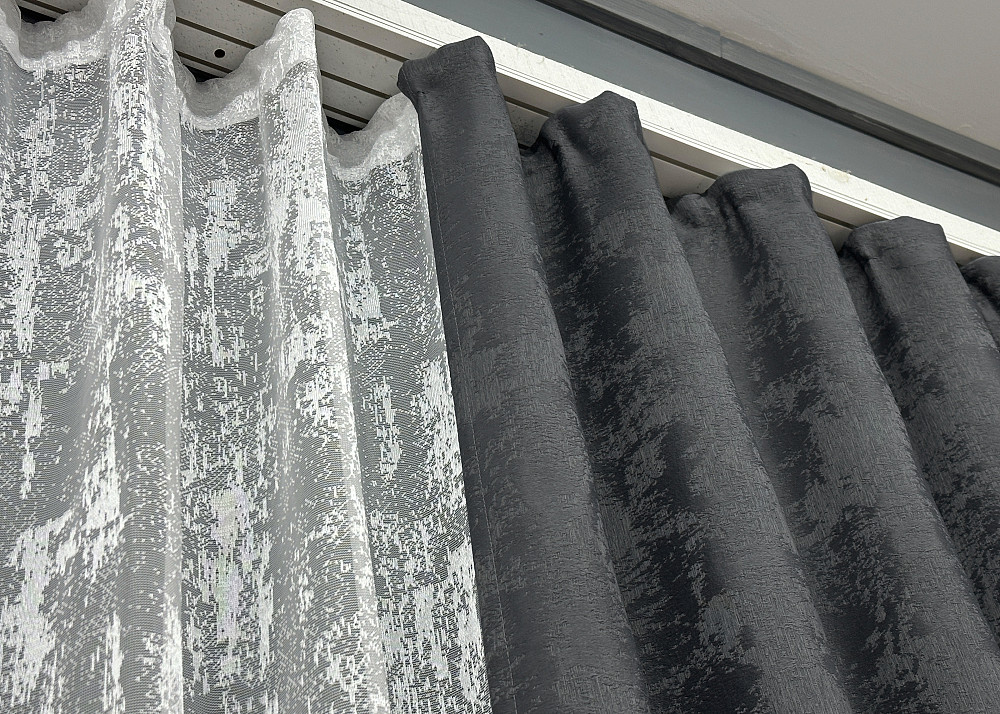 Комплект штор VR-Textil Жаккард Мрамор 100х270 2шт и Тюль 400х270 1123ш-1400т Графитовый с белым 71-003/2 Киев - изображение 8