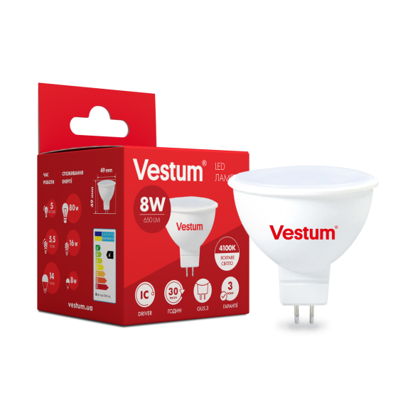 Led лампа MR16 gu5 3 8W 4100K Vestum Киев