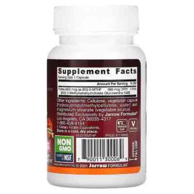 Вітамін Jarrow Formulas Метил Фолієва кислота (Метілфолат) 400 мкг, Methyl Folate, 6 (JRW-30006) Вінниця