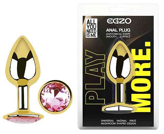 Анальная пробка с кристаллом EGZO - Gold Round Plug Pink size S Sex Aura Киев