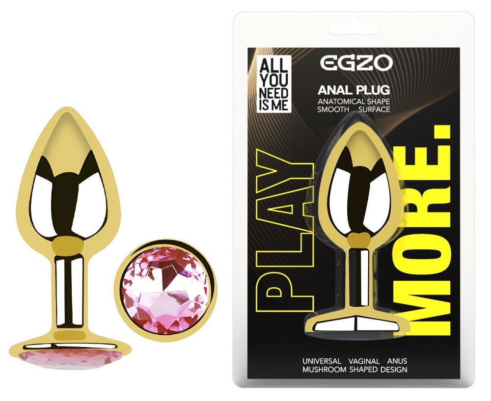Анальна пробка з кристалом EGZO - Gold Round Plug Pink size S Sex Aura Київ - фото 1