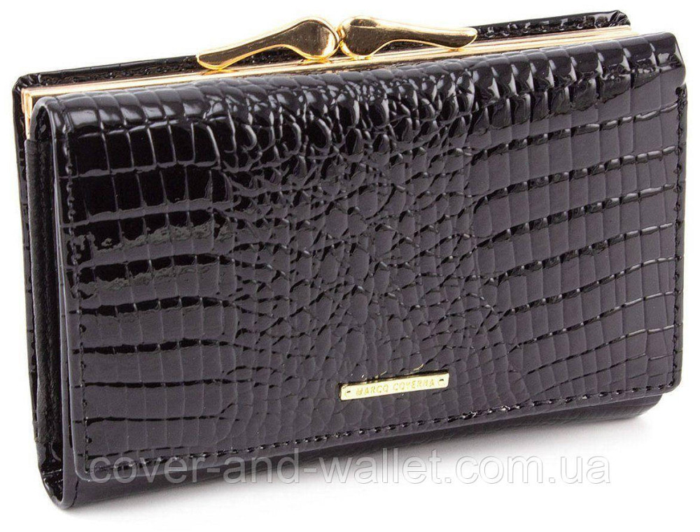 Черный лаковый женский кошелек на магнитах в три сложения Marco Coverna Киев - изображение 1
