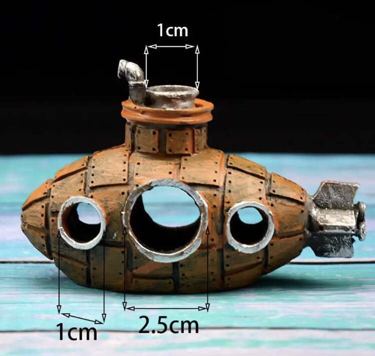 Декор для акваріума "Затонувший підводний човен" - розмір 13*9*6 см, жовтий,смола, акваріумний декор Київ - фото 6