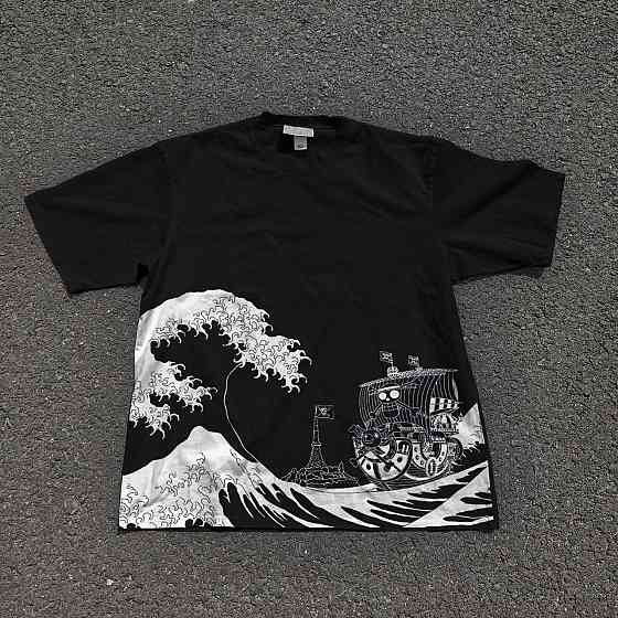 Футболка чоловіча з принтом аніме Ван Піс Схіп Греат Ваве оверсайз (S/M/L) Черний Дніпро