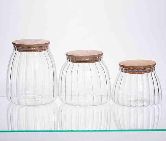 Yiwu Набір банок для сипучих продуктів скляні з бамбуковими кришками 3 штуки 0.5/0.8/1 л 64486- Коломия