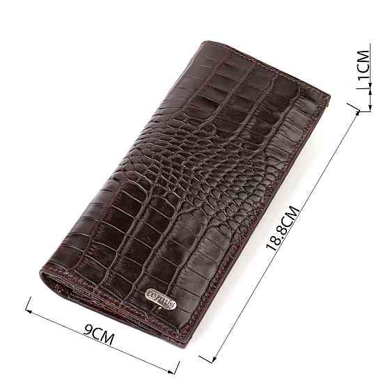 Практичний чоловічий вертикальний гаманець із натуральної шкіри з тисненням під крокодила CANPELLINI 21907 Коричневий Київ